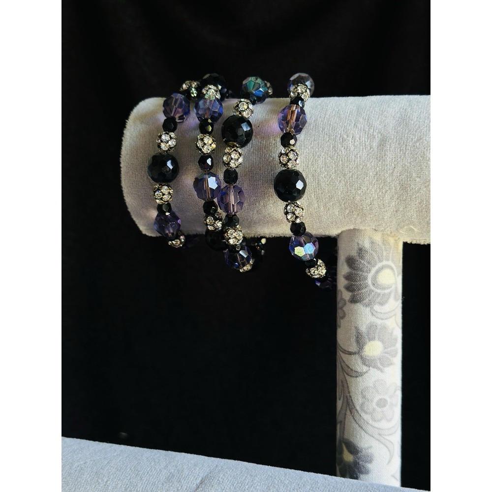 Iridescent Bracelet Purple & Black MultiBeads & Dangles Memory Wire for Any Size - Picture 12 of 16